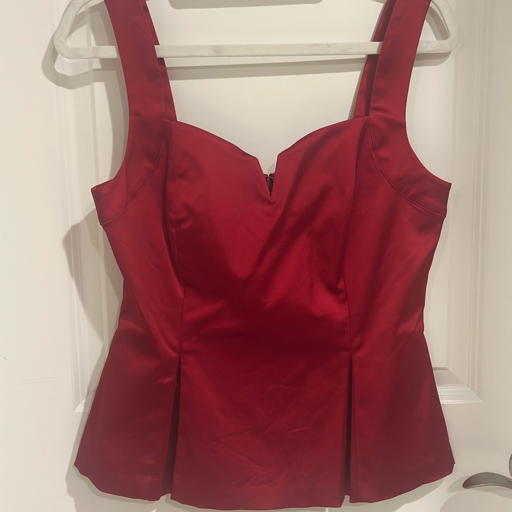 White House Black Market Red Satin Peplum Tank Top